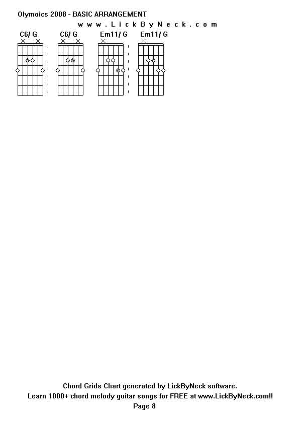 Chord Grids Chart of chord melody fingerstyle guitar song-Olymoics 2008 - BASIC ARRANGEMENT,generated by LickByNeck software.